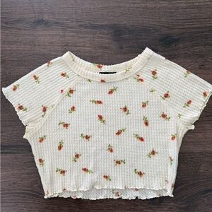 Cream Floral Waffle Knit Crop Top Urban Outfitters